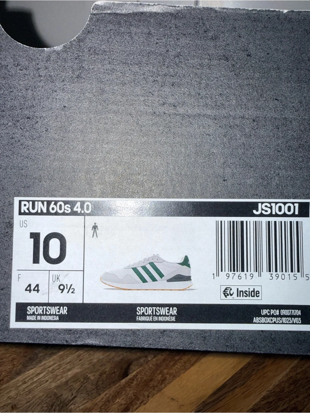 Adidas Run 60s 4.0 White Green Sneakers Men’s Size 10 NIB